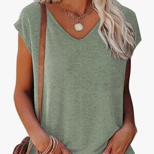 MIROL Women's Cap Sleeve Tank Tops U Neck Solid Color Casual Shirts Loose Fit